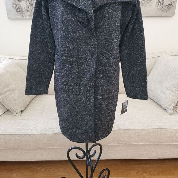 NEW! Steve Madden Shawl Collar Knit Long Coat - size Large in Black - Picture 7 of 15